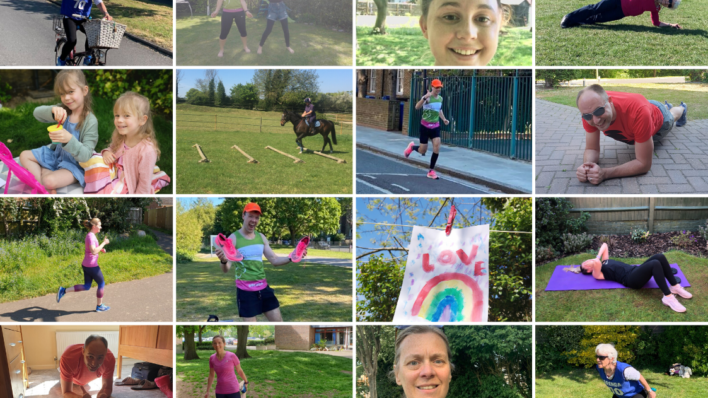 a collage of people streching and doing exercises