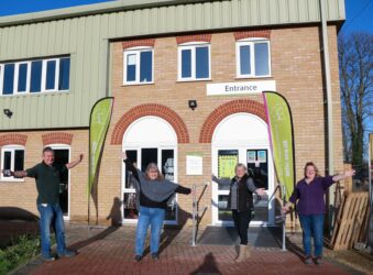 Colleagues outside the Retail Hub in Sawston