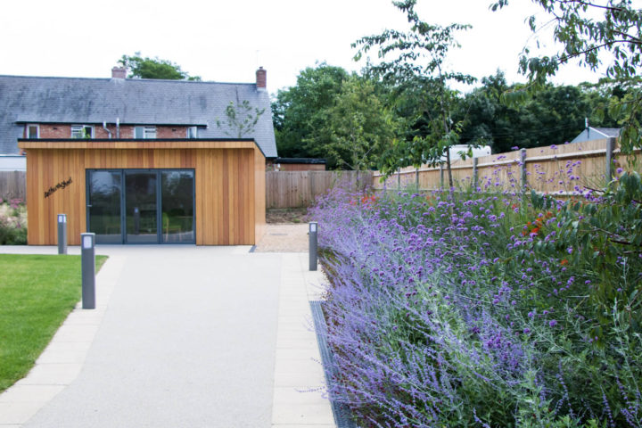 Outside view of Arthur's Shed with lavender