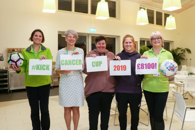 Colleagues and supporters holding up posters at Hospice