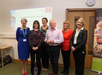 Six speakers gathered at the 2019 Annual Lecture 'Let's Talk About Death' with Katherine Sleaman second from left