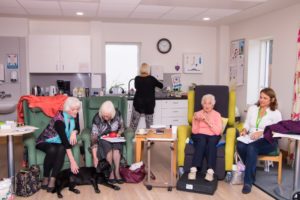 Day Therapy patients in a seated exercise class, meeting Phoebe the PAT dog and chatting to staff and volunteers. The Hospice’s day therapy services were inspected in December, alongside the Inpatient Unit, Arthur Rank Community Team (including Hospice at Home and the Specialist Palliative Care Home team), patient and family support, lymphoedema, therapy and education centre services. 