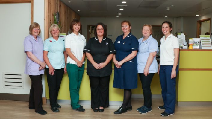 Members of the multi-disciplinary Hospice team with Carly Love (centre in black), Matron of Arthur Rank Hospice Charity’s Inpatient Unit.