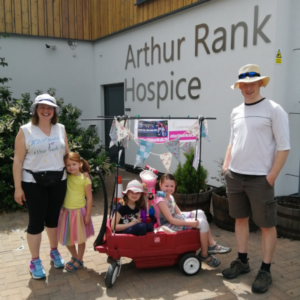 The Lovewell Family, who took part in the Hospice’s virtual Star Shine Walk with their three young girls, by walking from their home in Sawston to the Hospice and back in one day! 