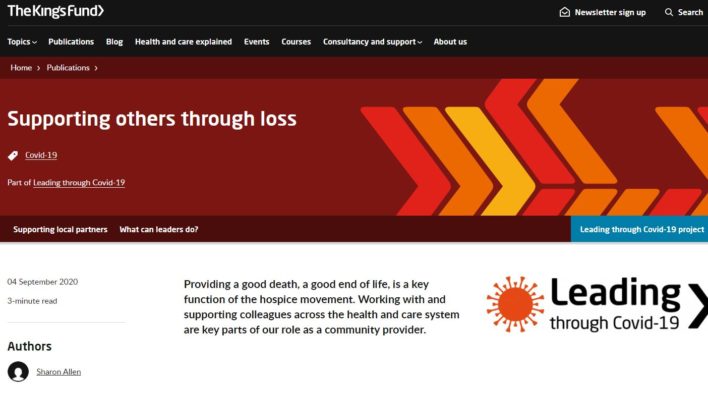 Screen grab from Kings Fund 'Leading through Covid-19 series website page