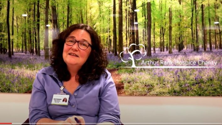Still from video where Jane talks about what type of person makes a good fit for the Hospice at Home team
