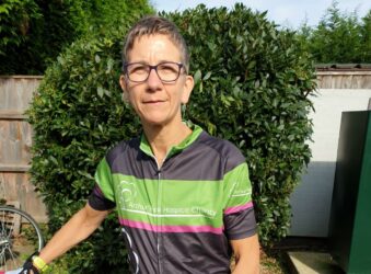 Jane Clarke a nurse at the Alan Hudson Day Treatment Centre with her bike in preparation for her 5 challenges in 2021 for Arthur Rank Hospice Charity