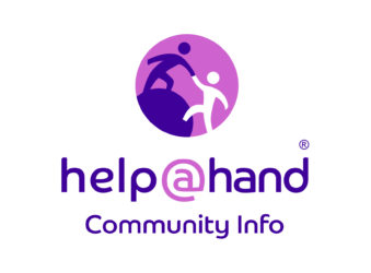 Help at Hand logo with a purple circle and a dark purple stick person helping a white stick person up