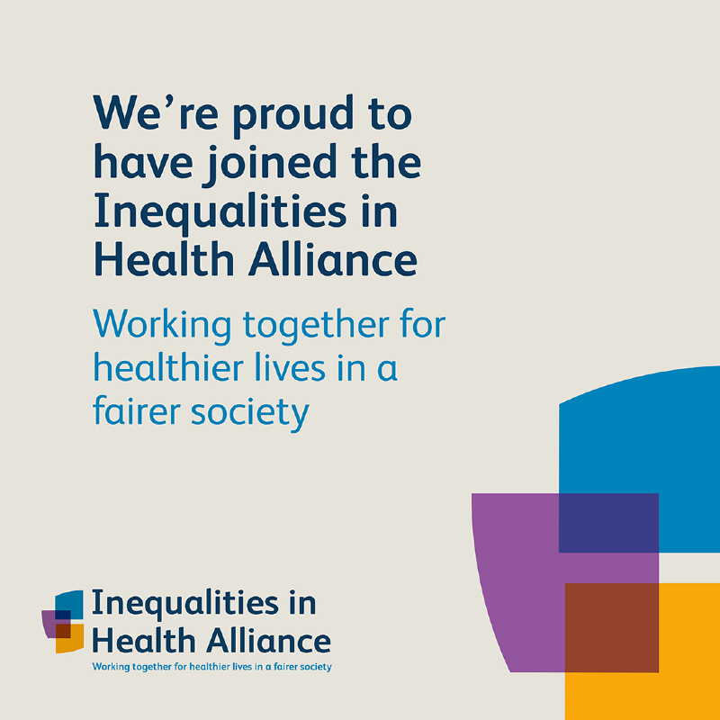 Inequalities in Health Alliance Logo with strapline: 'Working together for healthies lives in a fairer society'