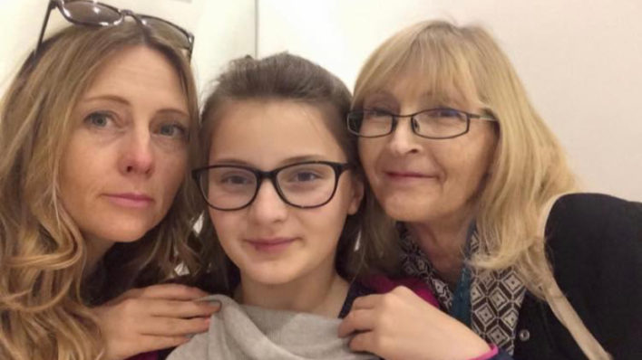 Selfie show with grandaughter Jessica in middle, Natalie left and Linda right, shopping in Cambridge