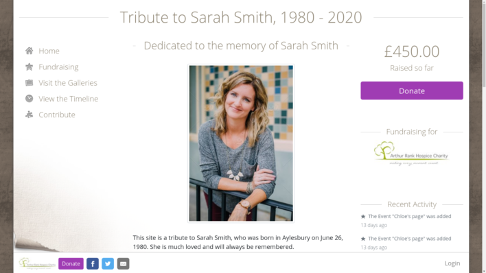 Screenshot of a tribute page