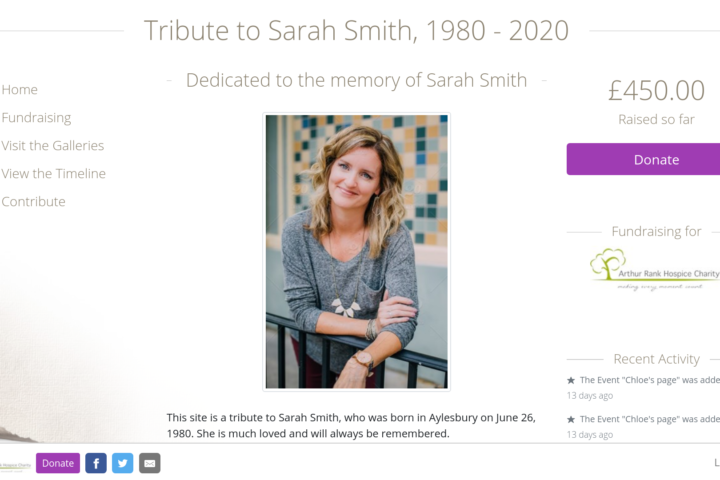 Screenshot of a tribute page