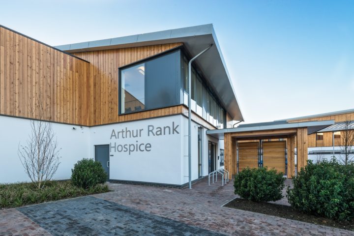 The front of Arthur Rank Hospice Charity’s home at Shelford Bottom: the Education and Conference Centre is based in the rooms with large windows above the entrance.