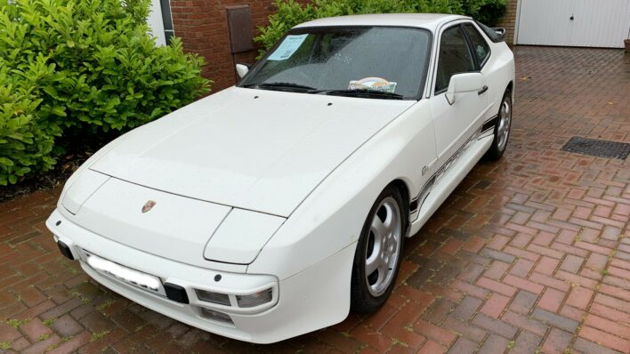 Stephen Hughe’s Porsche before renovations for the challenge to Norway for Arthur Rank Hospice Charity.