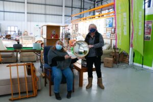 Volunteers wearing masks at the Retail Hub in Sawston 