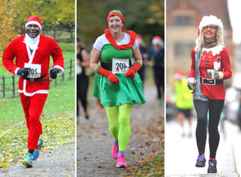 Runners in colourful Santa and Elf outfits taking part in previous years of the Festive Run