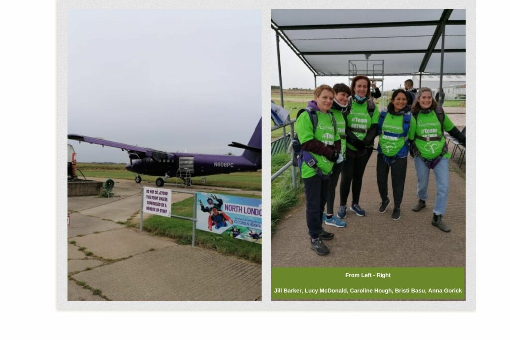 Jill Barker standing with colleagues ready for skydive