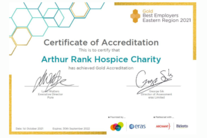 Gold Best Employers Certificate awarded to Arthur Rank Hospice Charity 