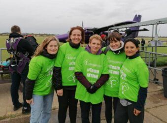 Oncology staff from Addenbrookes posing for photo