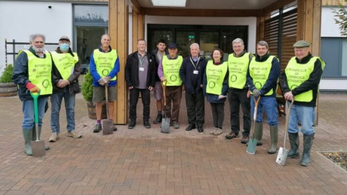 Group from Rotary Club of Cambridge Rutherford standing outside Arthur Rank Hospice