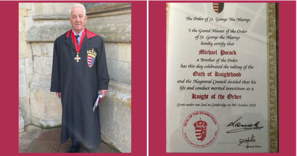 Male wearing gown and cross for Knight of the order