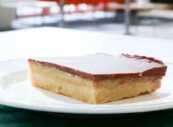 Millionaire Shortbread on a white plate