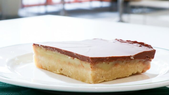 Millionaire Shortbread on a white plate
