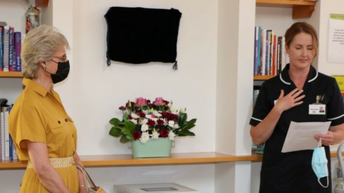Duchess and Matron Michelle Knight standing by plaque