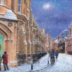 Picture of winter scene outside Corpus Clock in Cambridge