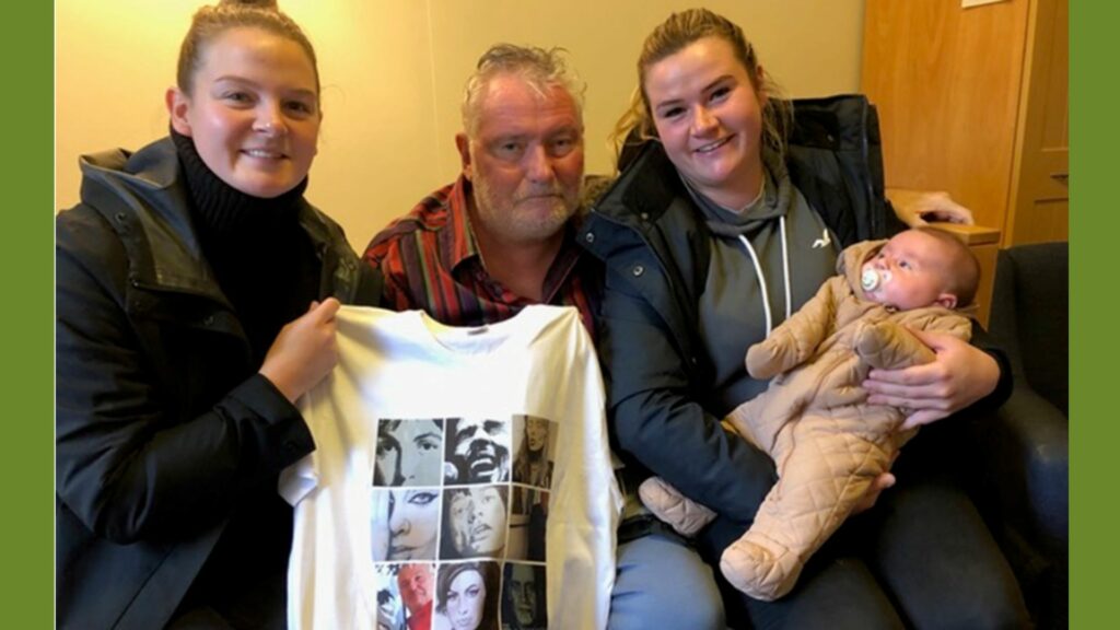 2 females, male and baby with tshirt