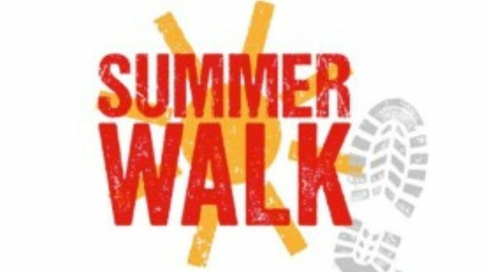 Sun with Summer walk written in Red and footprint over