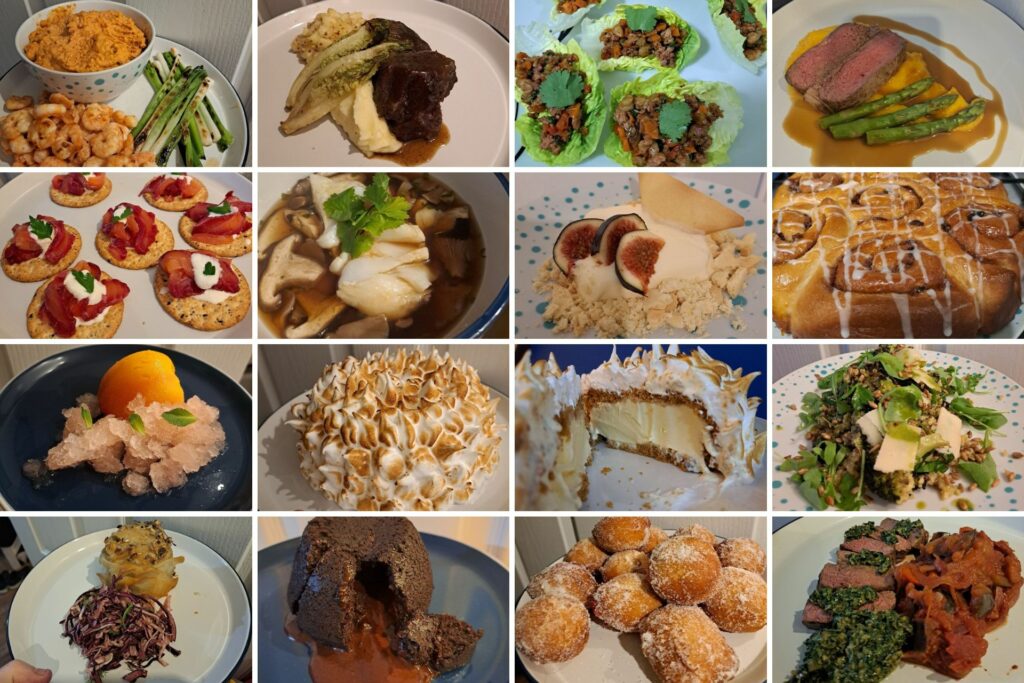 16 different food dishes 