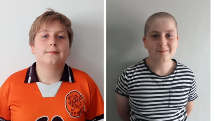 Young supporter Lewis before and after head shave