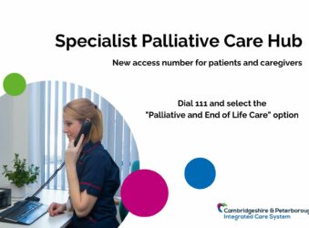 Female nurse on the phone and logos