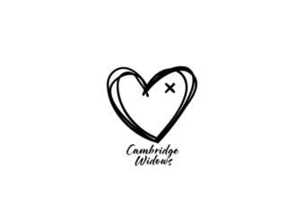 Logo of Cambridge Widows: Black outlines of a love heart and the text Cambridge Widows in handwriting style font