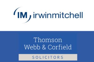 Irwin Mitchell Solicitors blue and Irwin Mitchell Solicitors blue and white logo white logo and