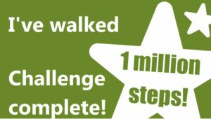 Green and white certificate saying 'I've walked 1 million steps Challenge complete! and a white star.