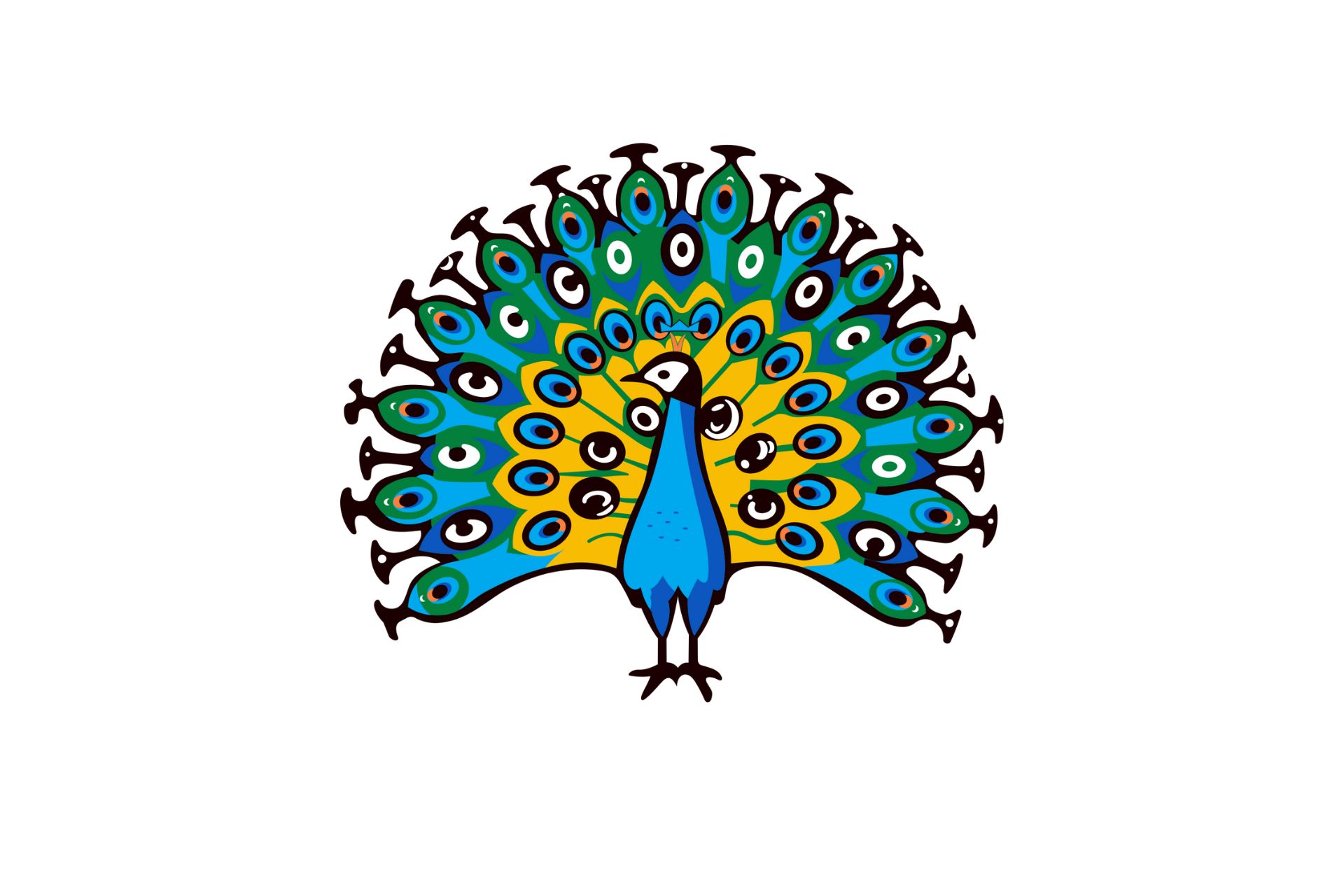 Blue and yellow cartoon peacock