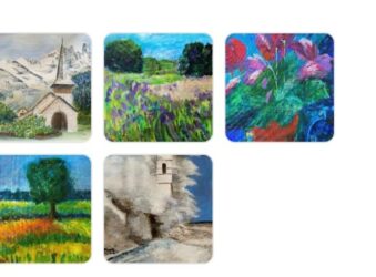 5 colourful images of art on a white background