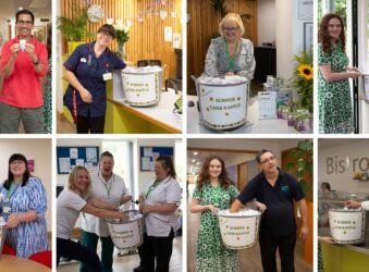 8 photos of people taking raffle tickets from bucket