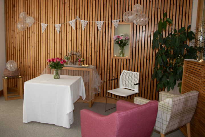 Tables, flowers and bunting