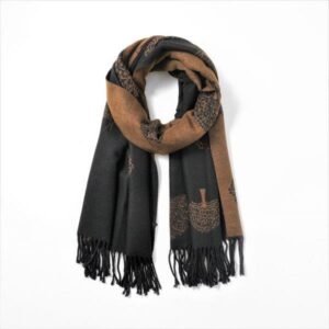 Gorgeous & Luxurious Cashmere Reversible Scarf by Butterfly of London (Tree of Life, Black & Tan)