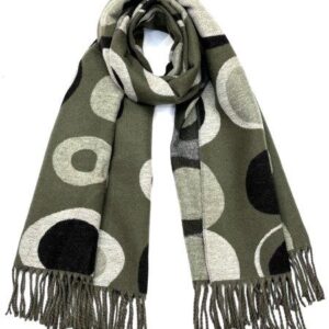 Gorgeous & Luxurious Cashmere Reversible Scarf by Butterfly of London (Circles, Olive & Grey)