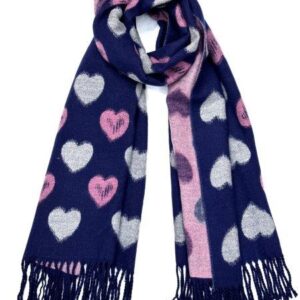 Gorgeous & Luxurious Cashmere Reversible Scarf by Butterfly of London (Hearts, Navy & Pink)