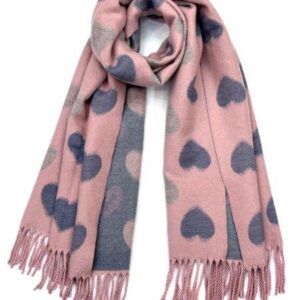 Gorgeous & Luxurious Cashmere Reversible Scarf by Butterfly of London (Hearts, Pink & Grey)
