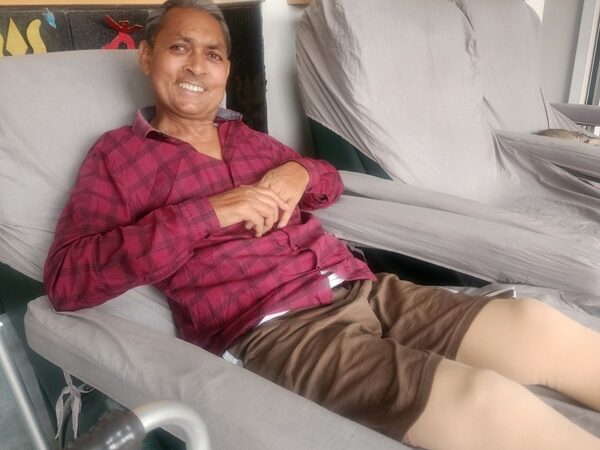 Male with bandaged legs