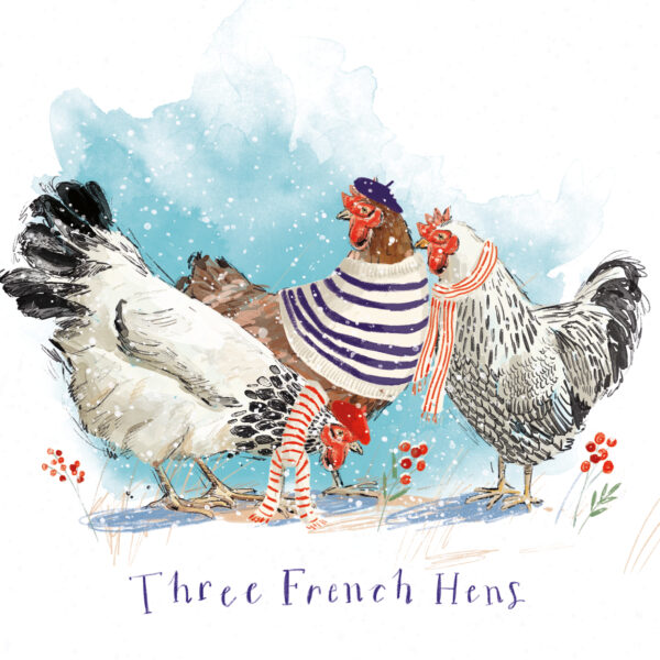 Three French Hens - Pack of 10 Christmas Cards with Envelopes