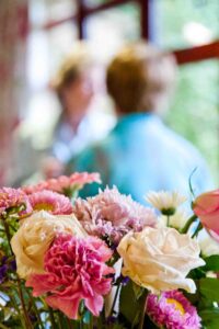 Flowers and people in the background