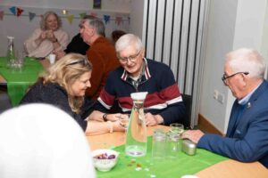 Male and female sitting at table 