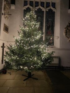 Christmas Tree in a church with lights